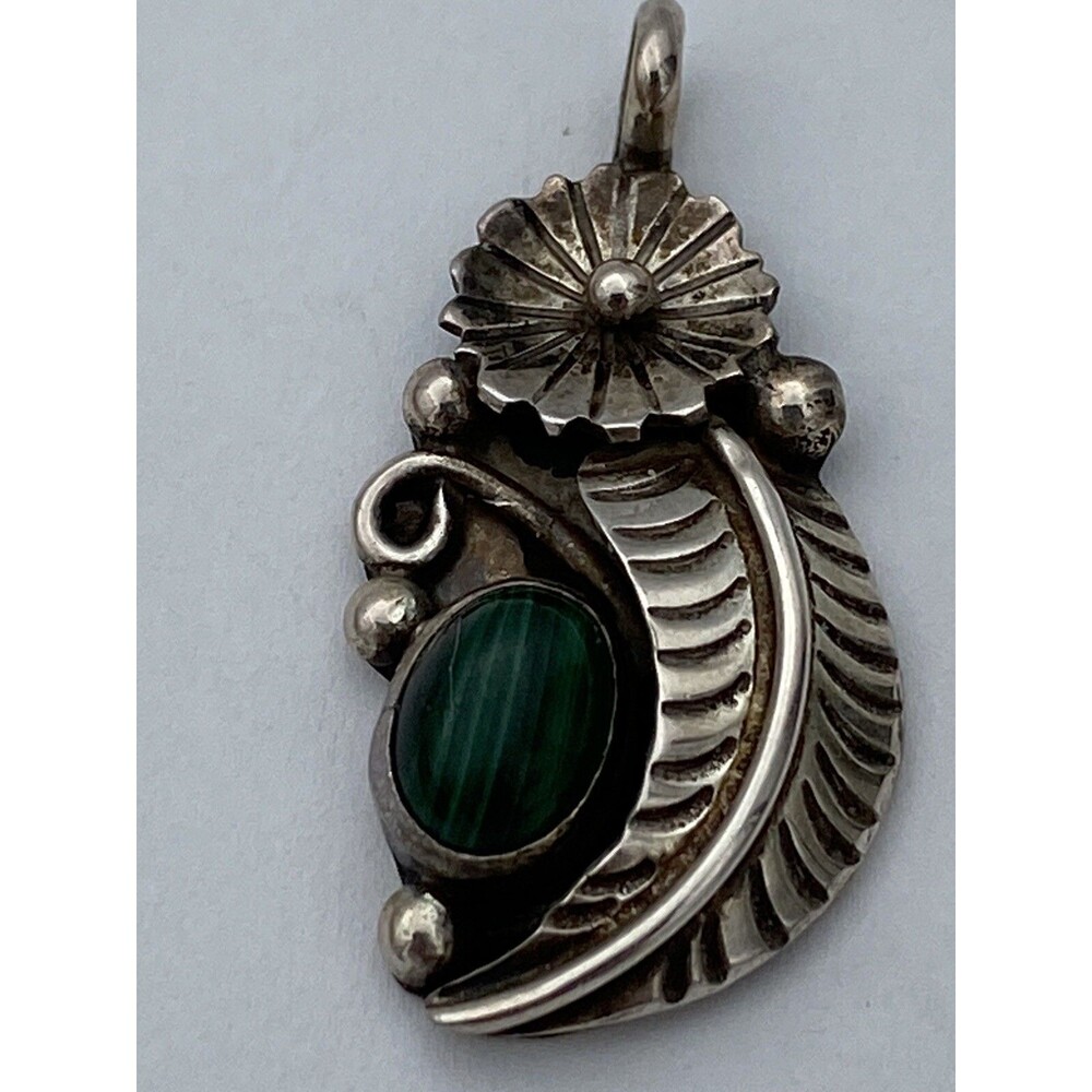 Southwest Style Sterling Silver Dark Green Turquoise Pendant 3.8 Grams